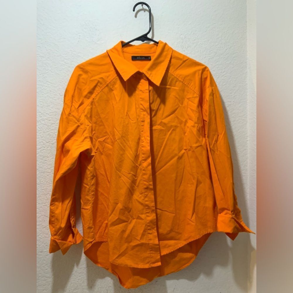 DELUC Bright Orange Casual Button Down Shirt| Size S